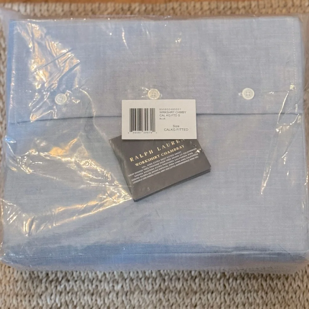Ralph Lauren Fitted Sheet California King Blue Extra Deep Workshirt Chambray New - Picture 5 of 5